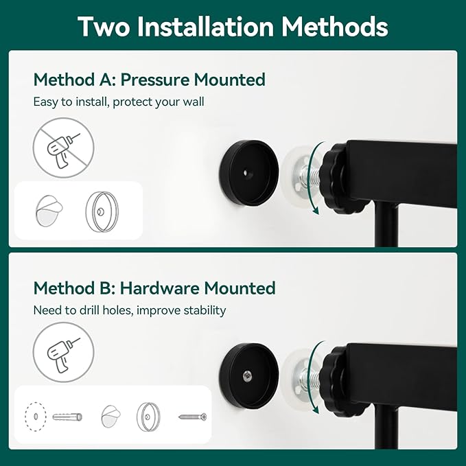 BABELIO 29-48" Extra Wide Baby Gate with Cat Door, Auto Close Metal Pet Door for Stairs, Doorways, House, Pressure/Hardware Mounted, Easy Walk Thru, Black