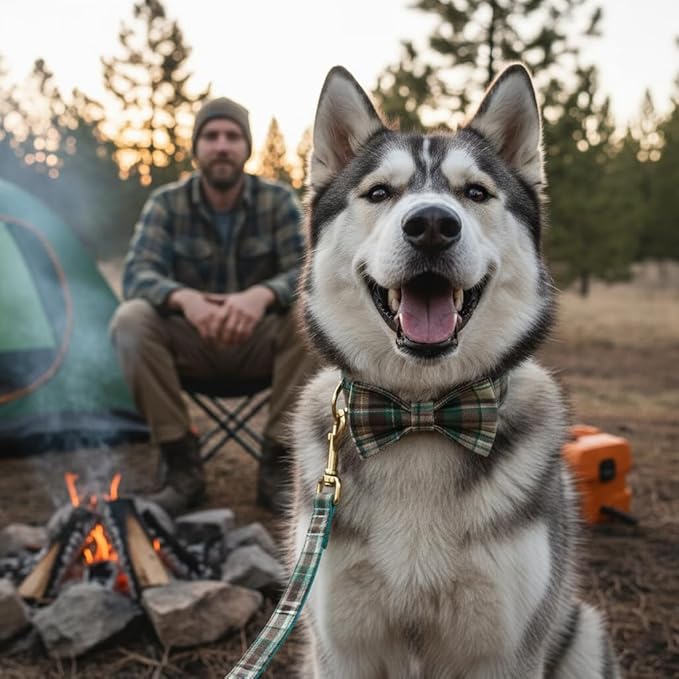 PETDURO Personalized Dog Collar Teal Brown Plaid for Large Medium Dogs | Engraved Name and Phone Number on Gold Metal Buckle for Boys & Girls | Add Leash & Bow Tie via Customize Now