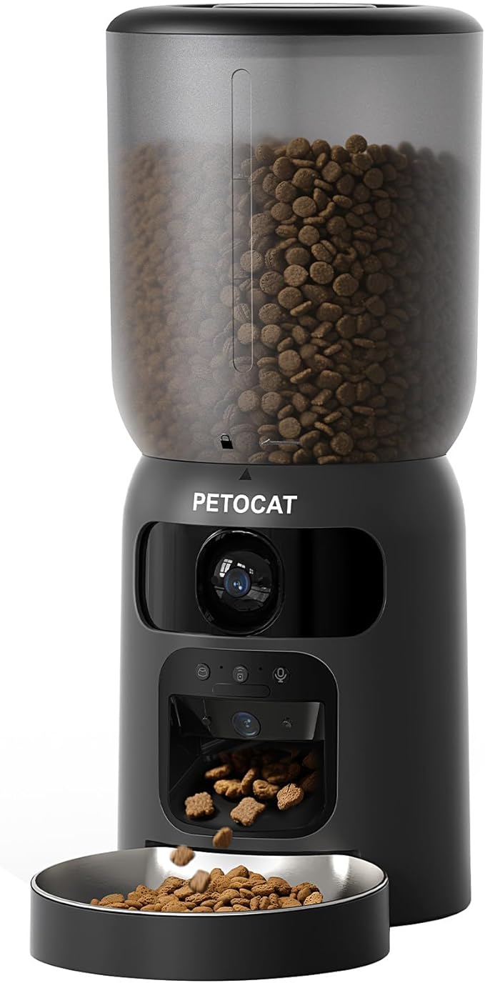 AI Automatic Cat Feeder with 2K HD Dual Cameras,5G&2.4G Wi-Fi 6L Programmable Cat Food Dispenser with Cats Recognition& Diet Tracking, Laser Interactive Toy & Two-Way Audio