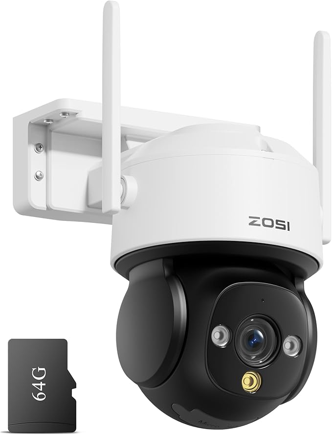 ZOSI C290 4K 8MP UHD Wired WiFi Security Camera Outdoor Indoor, Plug-in Pan/Tilt IP Camera, AI Human Face Vehicle Detection, Auto Tracking, Night Vision, Siren Alarm, 2-Way Audio, 64GB Memory Card