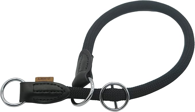 Braided Round Martingale Dog Collar, Training Collar with Slidable Stop Ring - Ideal for Medium/Large Dogs (M+(1/2") - 18" Long, Black)