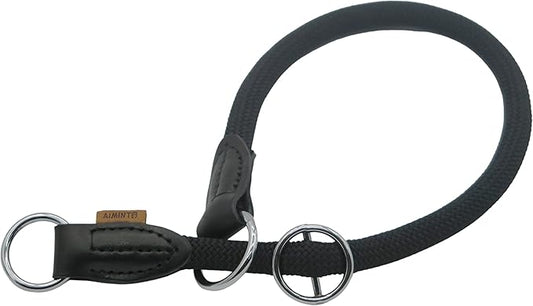 Braided Round Martingale Dog Collar, Training Collar with Slidable Stop Ring - Ideal for Large Dogs (XL(1/2") - 26" Long, Black)
