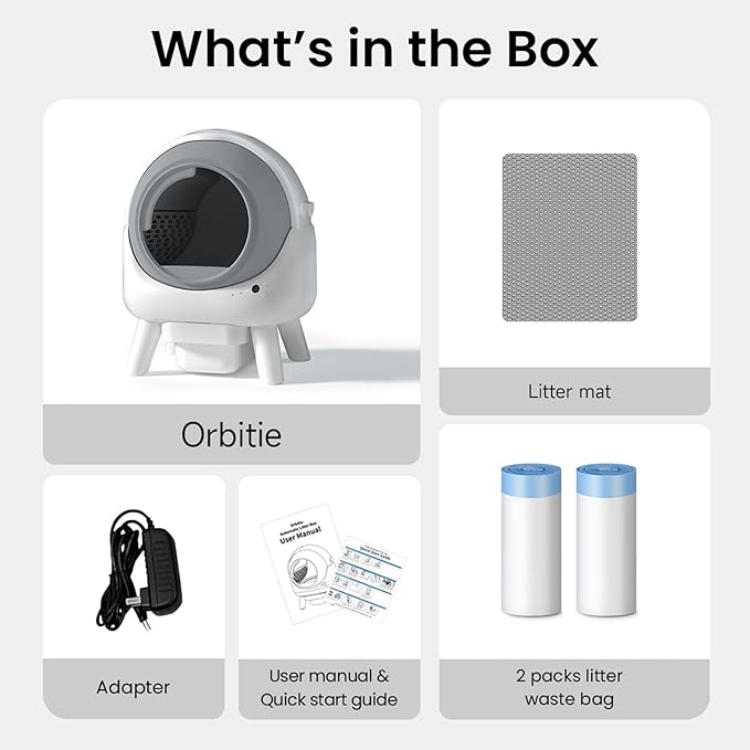 ELS PET Self Cleaning Litter Box - Orbitie Automatic Cat Litter Box Self Cleaning for Multiple Cats with App Control, Auto Kitty Litterbox with Safety Module, Including: Litter Mat, Waste Bags