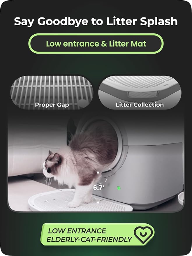 HHOLOVE TYPro Self Cleaning Cat Litter Box Automatic Hands-Free Smart Robot self Cleaning Cat Litter Box for Multiple Cats with APP Control Safe with Litter Mat Waste Bags and Deodorizer