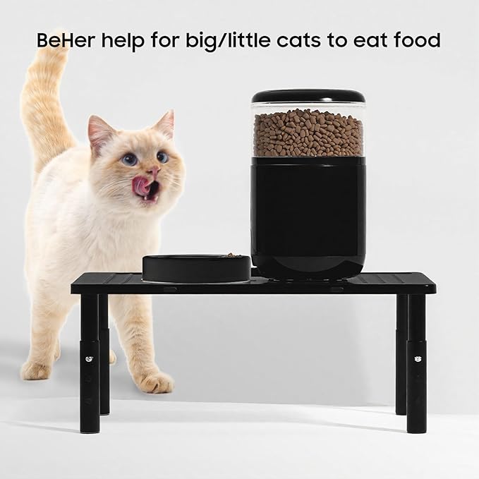 Adjustable Automatic Cat Feeder Stand - Non-Slip Elevated Holder for Cats/Puppies, Fits Most Automatic Feeders & Water Dispensers, Black(Holder ONLY)