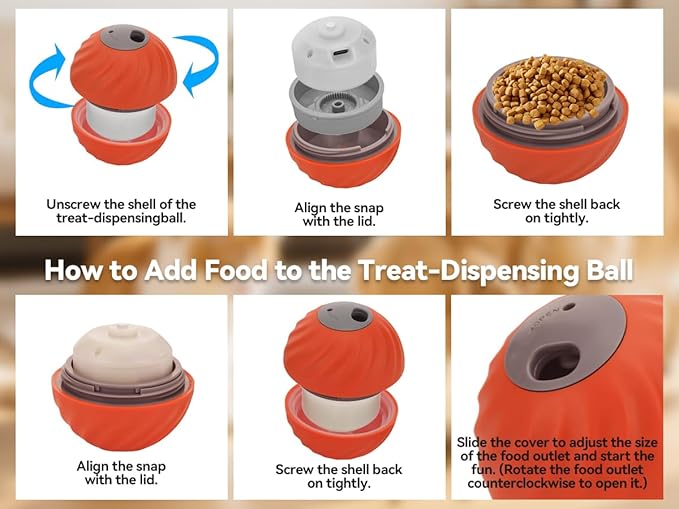 Interactive Dog Toys with Automatic Treat Dispenser, Fun Slow Feeder Interactive Toy for Dogs and Cats, Boosts Mental Stimulation, Reduces Anxiety, Durable Indoor Fun(Orange)