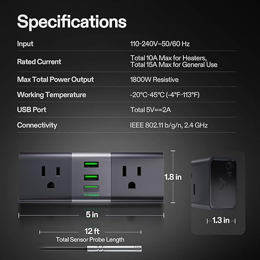 VIVOSUN GrowHub Outlet Controller A22 with Temperature and Humidity Sensor Probe, Smart Environmental WiFi-Controller, Smart Plug, Thermostat, 15A 1800W, Compatible with Vivosun App for Grow Tent