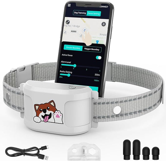 Upgraded GPS Dog Fence & Tracking Collar System - No Subscription Required, Customizable Boundaries via App, Waterproof Rechargeable Collar with Remote Training, 1-Minute Setup, Long Battery Life