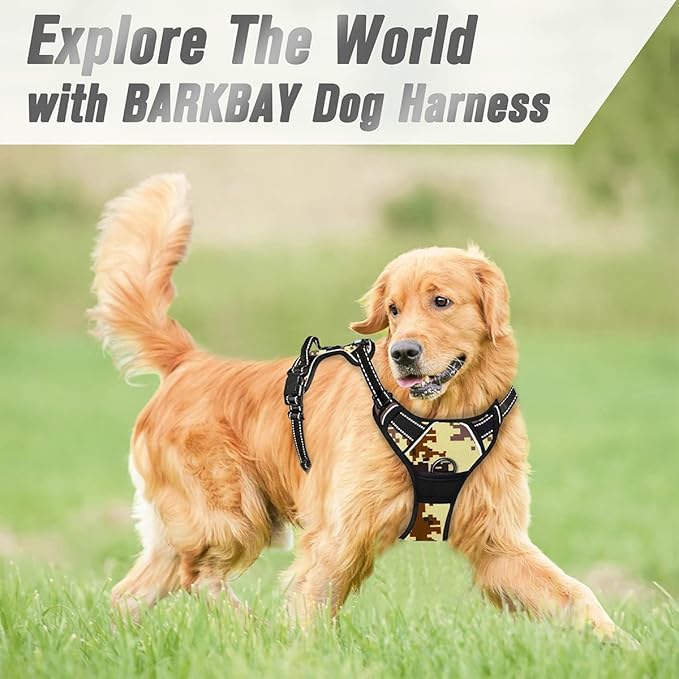 BARKBAY No Pull Dog Harness Front Clip Heavy Duty Reflective Easy Control Handle for Large Dog Walking(Desert camo,XL)