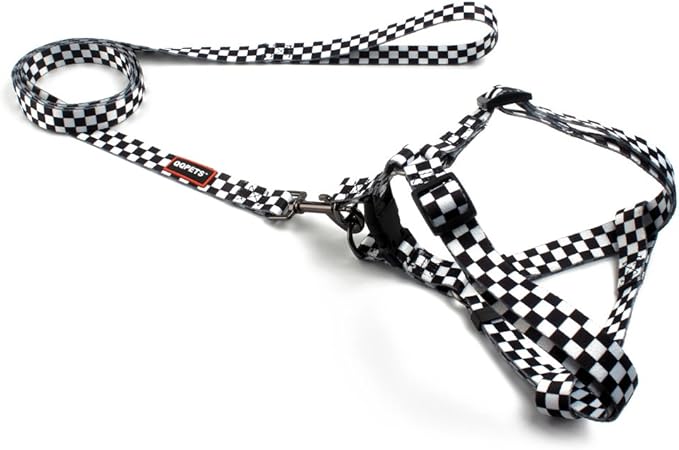 QQPETS Dog Harness Leash Set Adjustable Heavy Duty No Pull Halter Harnesses for Small Medium Large Breed Dogs Back Clip Anti-Twist Perfect for Walking (S(14"-20" Chest Girth), Black Plaid)