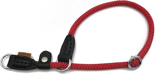 Braided Round Martingale Dog Collar, Training Collar with Slidable Stop Ring and Adjustable Stopper - Ideal for Small Dogs (S(1/4") - 14" Long, Red)