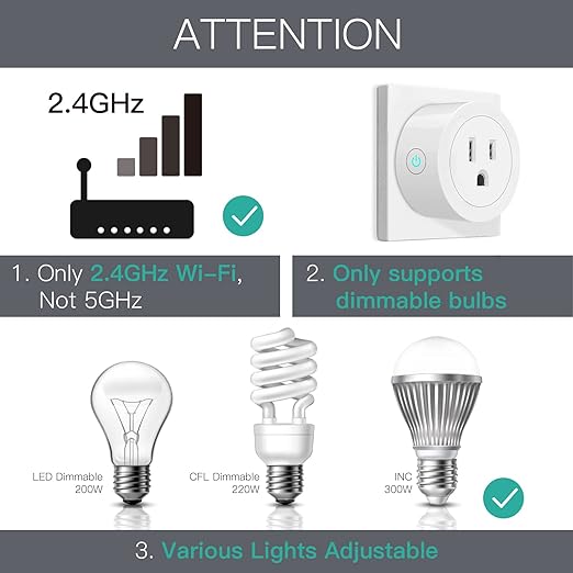 MoesGo Smart WiFi Power Dimmer Plug, 2.4 GHz WiFi Brightness Adjust Timer Socket for Dimmable CFL, LED and INC, Tuya Smart Life App Remote Control, Compatible with Alexa and Google Home, White