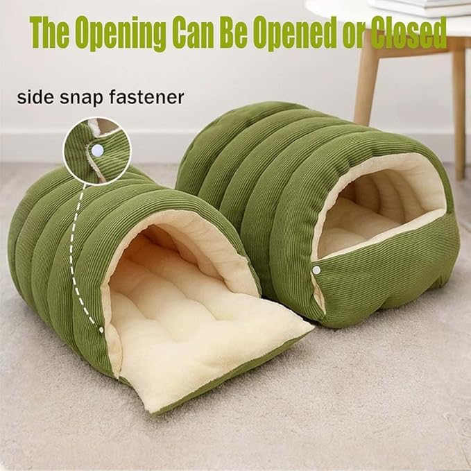 CutyPet Winter Cave, Cozy Covered Dog Bed with Removable Washable Cover, Enclosed Plush Warmth for Small Large Dogs Cats, Calming Security Pet Den for Indoor Outdoor Use(Green,M)