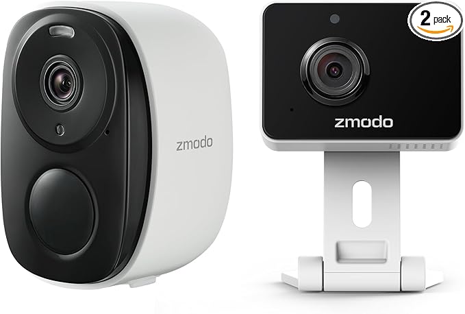 Zmodo 2 Security Cameras – Indoor Mini Pro + Wireless Outdoor/Indoor Battery Cam – Night Vision, AI Motion Detection, 2-Way Audio, Alexa Compatible, Cloud/SD Storage