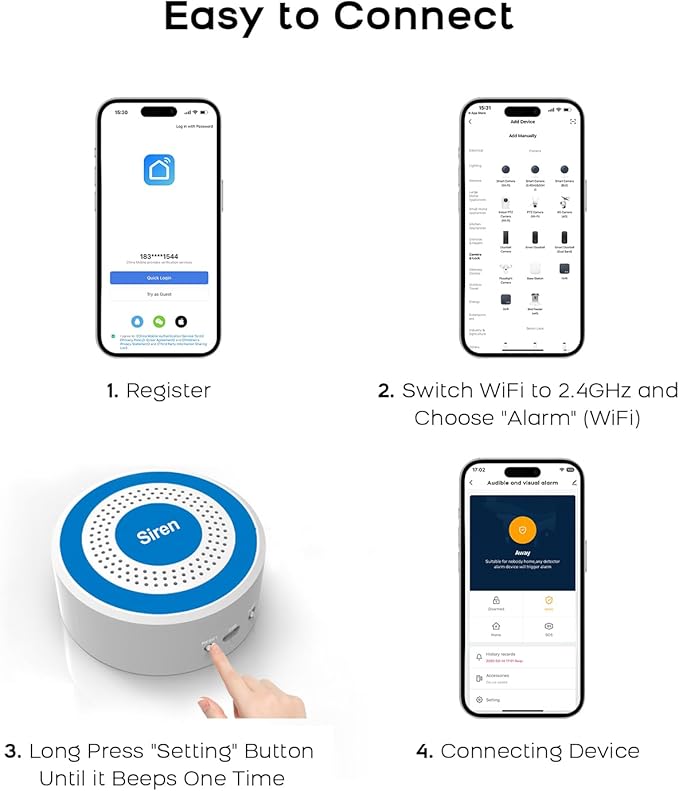 PGST Wireless Alarm System,Smart Home Security System with Tuya App Alerts,5 Pieces Door Alarms Kits Siren Hub with Door/Motion Sensors,Remote,Easy Installation for Villa,Apartment,Home Kids Safety