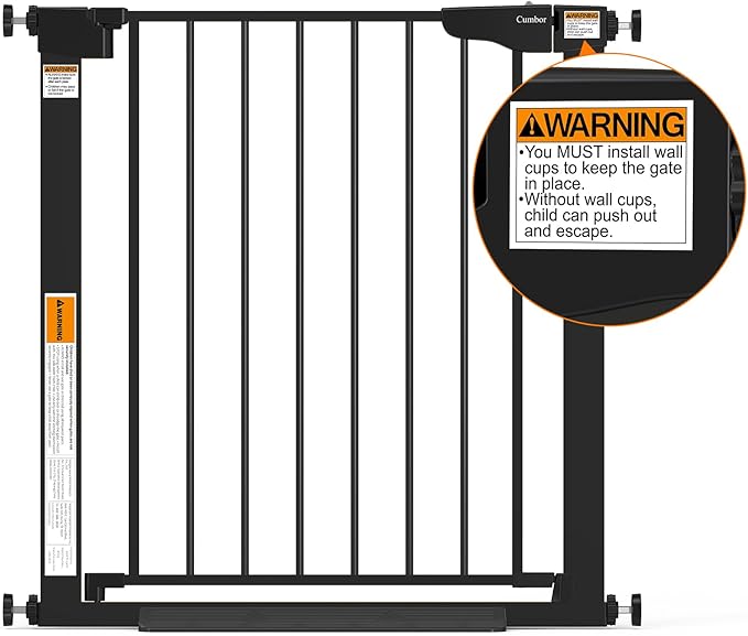 Cumbor 29.7-46" Baby Gate for Stairs, Mom's Choice Awards Winner-Auto Close Dog Gate for The House, Gifts for Mom, Easy Install Pressure Mounted Pet Gates for Doorways, Black