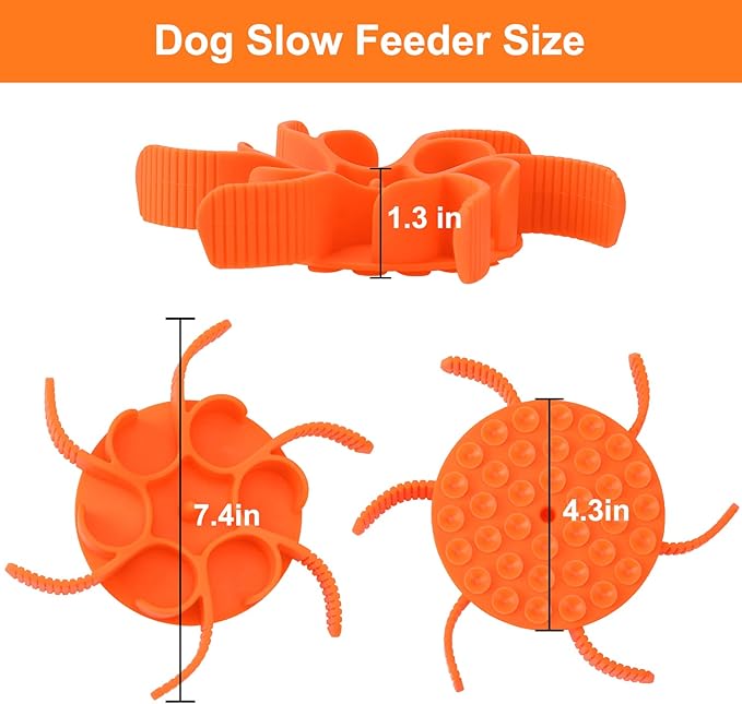 Dog Slow Feeder Bowls Silicone Spiral Pet Food Feeder Insert to Slow Down Eating for Large Medium Small Breed Dogs Perfect with Stainless Steel Glass Ceramic Pet Bowls (Orange)