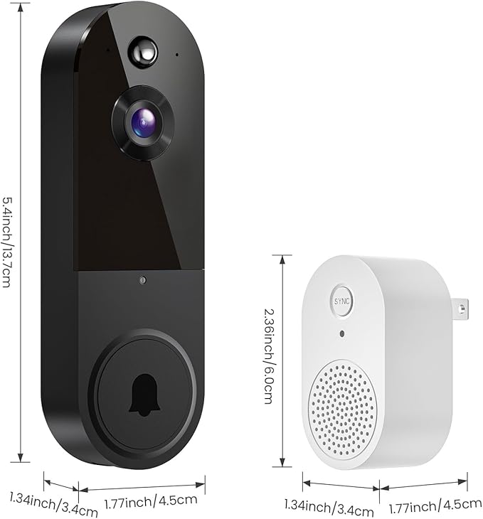 1080P Video Doorbell Camera, Wireless Indoor/Outdoor Surveillance Camera, Cloud Storage, 2.4G WiFi Only, AI Human Detection, Instant Alert, Night Vision, Two Way Audio (Black)