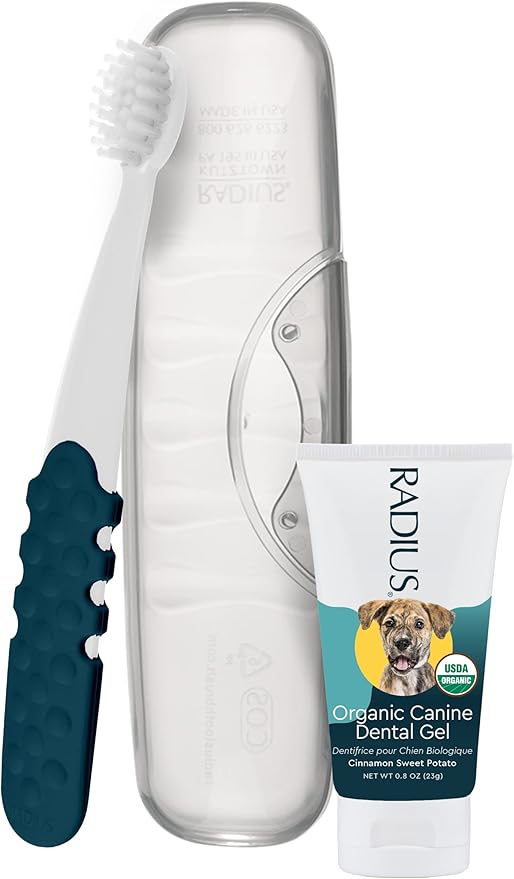 RADIUS USDA Organic Dental Solutions Adult Kit 2 Units, Includes 1 Dog Toothbrush & 1 0.8oz Toothpaste, Firm Bristle & Non Toxic Toothpaste for Dogs, Designed to Clean Teeth, Xylitol Free