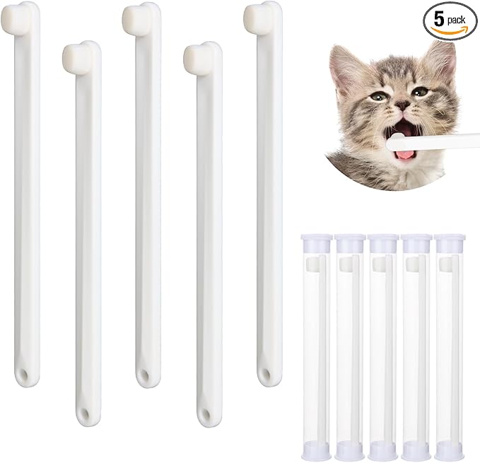 Newday Small Dog & Cat Toothbrush 5 Set, Micro Nano Bristles to Clean pet Teeth Toothbrushes, Puppy Dogs Pet Tooth Cleaning Kit with Storage Box(White