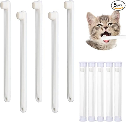 Newday Small Dog & Cat Toothbrush 5 Set, Micro Nano Bristles to Clean pet Teeth Toothbrushes, Puppy Dogs Pet Tooth Cleaning Kit with Storage Box(White