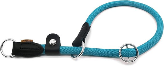 Braided Round Martingale Dog Collar, Training Collar with Slidable Stop Ring and Adjustable Stopper - Ideal for Extra Large Dogs (XL(1/2") - 24" Long, Light Blue)