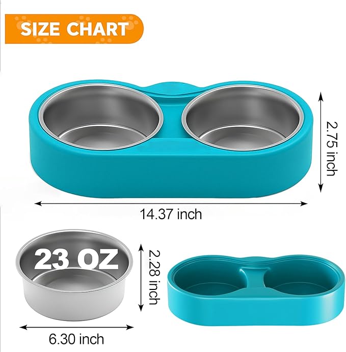 Pet Heated Bowl for Cat Dog, Freeze-Proof Warming Animal Food Feeder with Anti-Chew Cord,Waterproof & Thermostat Heating Bowls Removeable, (2 x 23 fl oz, Blue)