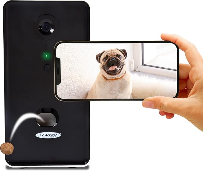 Lentek Smartphone-Controlled Pet Treat Dispenser with Camera and Two-Way Communication,WiFi,Alexa,and Google Home-Enabled Programmable Treat Dispenser,10 oz. Capacity,for Cats,Dogs,Rabbits,and more