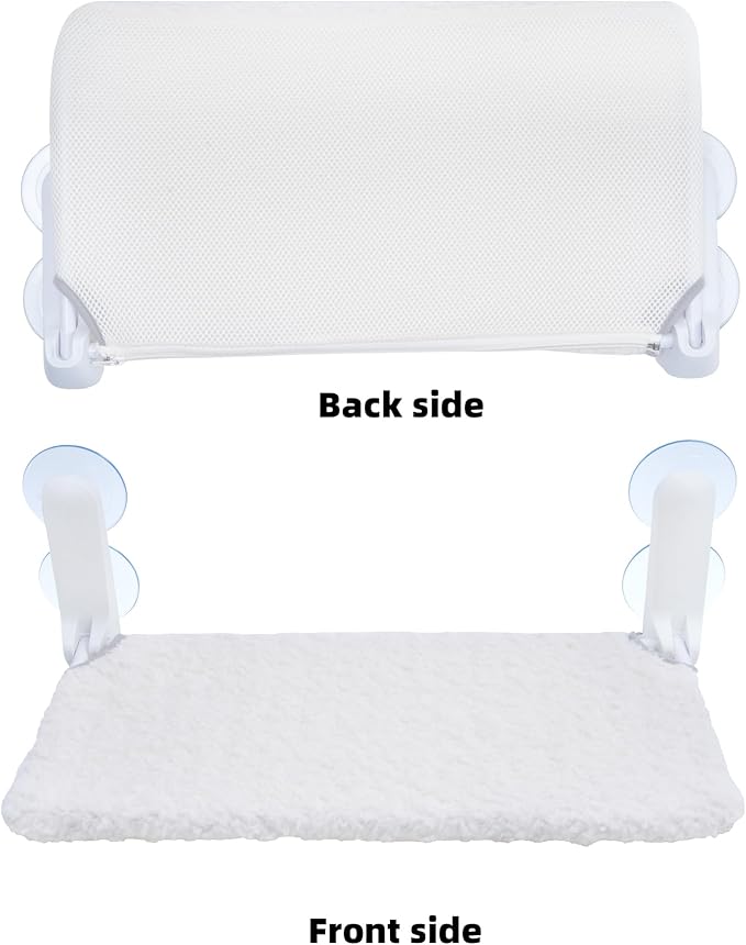 Cat Window Perch, Cordless Foldable Cat Hammock Bed with 4 Suction Cups, Embeded Machine Washable Bed for Indoor Cats, Strong Metal Frame Holds 40lbs (Beige, Two Pieces)