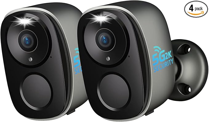 ELECCTV 5G/2.4G WiFi Security Cameras Wireless Outdoor, 2K Battery Powered WiFi Cameras with AI Motion Detection Spotlight Siren,Color Night Vision, 2-Way Talk, IP65, Works w/Alexa (W1-B-2PC)