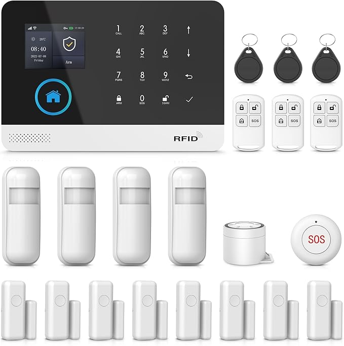 LWOHSI Alarm System,Wireless 4G/WiFi Home Alarm Security Kits with Door/Window and Motion Sensors,Tuya APP Alerts,24/7 Professional Monitoring,Work with Alexa,DIY Customized Installation(21 Pieces)