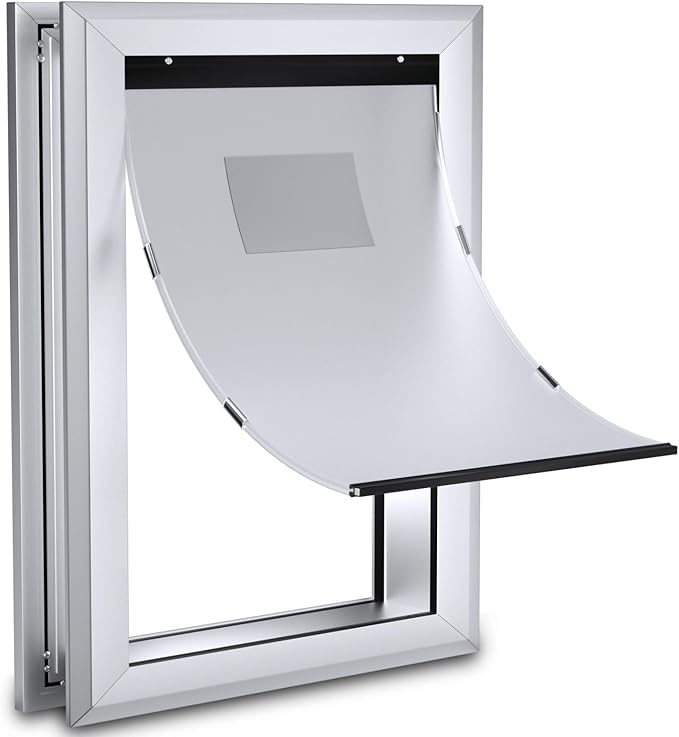 Ownpets Aluminum Extra Large Dog Door, Pet Door with Magnetic Flap and Lockable Sliding Panel, Heavy Duty Doggy Door for Dogs Up to 200lbs(Silver)
