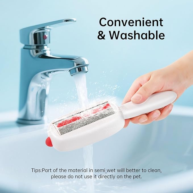 Reusable Pet Hair Remover Lint Roller Brush, Washable Pet Cat Dog Hair Removal Roller Tool for Clothes (White)