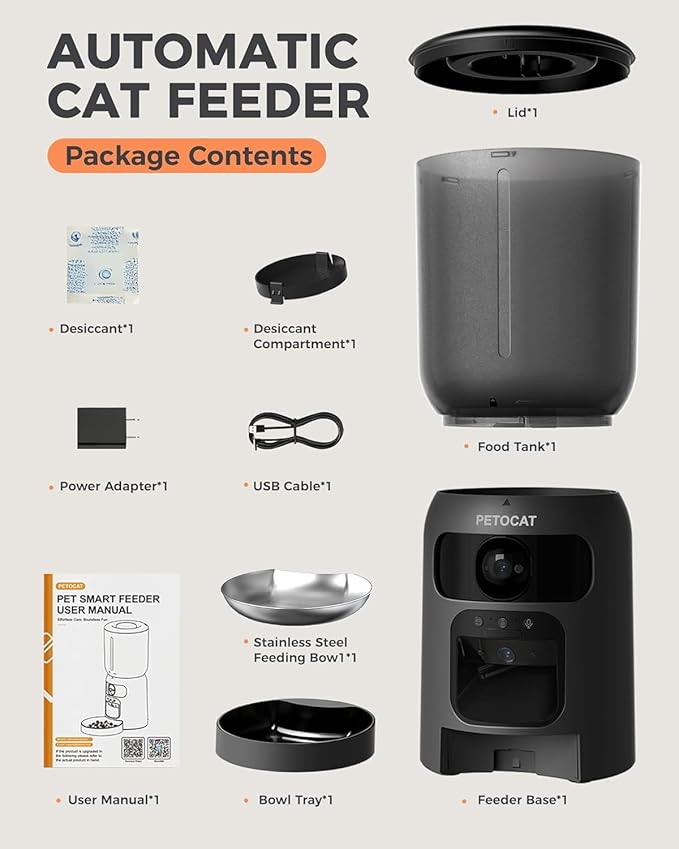 AI Automatic Cat Feeder with 2K HD Dual Cameras,5G&2.4G Wi-Fi 6L Programmable Cat Food Dispenser with Cats Recognition& Diet Tracking, Laser Interactive Toy & Two-Way Audio