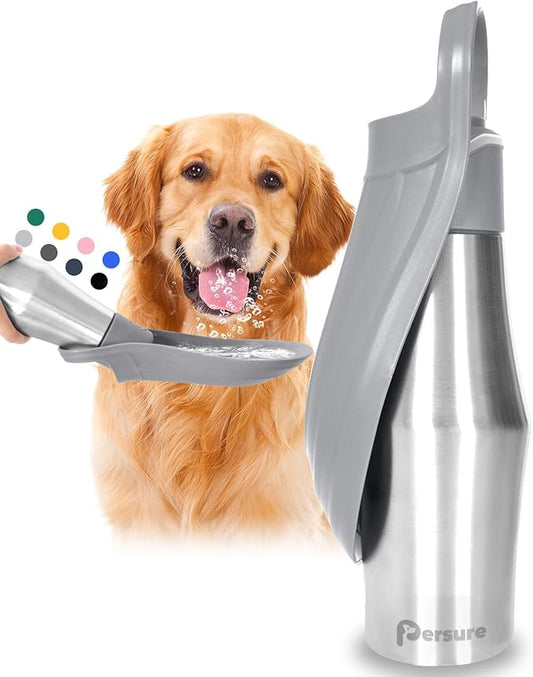 27 OZ Dog Water Bottle Portable Stainless Steel Convenient Pet Water Dispenser, Leak Proof Puppy Travel Water Bowl for Dog Outdoor Walking, Hiking, Perfect Size for All Dog Breeds, Grey