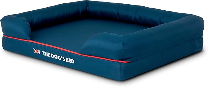 The Dog’s Bed Orthopedic Dog Bed Medium Blue Oxford with Red Trim UK Flag Dog Bed, Memory Foam, Pain Relief, Post Surgery, Lameness, Waterproof Washable Cover Cover, Veterinary Approved