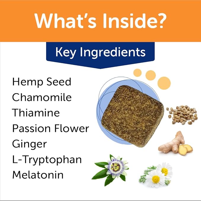 ThunderWunders Hemp Dog Calming Chews | Vet Recommended for Situational Anxiety | Fireworks, Thunderstorms, Travel & More | Made with Hemp Seed, Thiamine, L-Tryptophan, Melatonin & Ginger (60 Count)