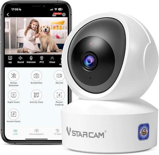 VSTARCAM 3MP Pet Camera Indoor with Phone App, 360° Indoor Security Camera with Color Night Vision, Motion Detection & 2-Way Audio, 24/7 SD & Cloud Storage,2.4GHz WiFi, in Plug