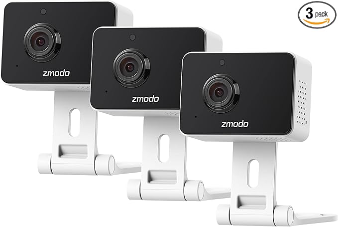 Zmodo 1080p 3pack Mini WiFi Camera, Two-Way Audio, Video Baby Monitor, Black with White, 3 Count (Pack of 1) (ZM-SH75D001-WA-3)