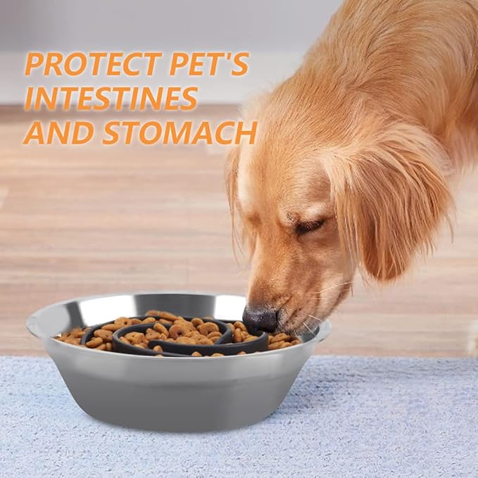 Slow Feeder Dog Bowls Insert, Animire Soft Silicone Slow Eating Dog Food Bowl for Small, Medium and Large Dogs, Compatible with Regular and Elevated Bowls