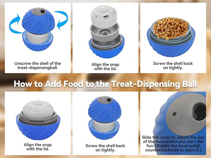 Interactive Dog Toys with Automatic Treat Dispenser, Fun Slow Feeder Interactive Toy for Dogs and Cats, Boosts Mental Stimulation, Reduces Anxiety, Durable Indoor Fun-Blue