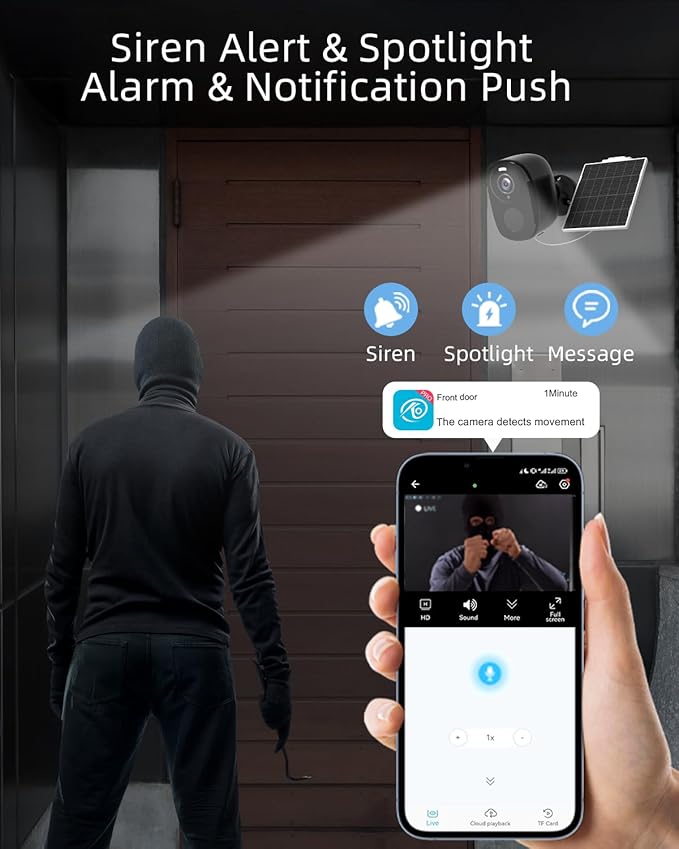 ELECCTV 2.4&5G Solar Security Cameras Wireless Outdoor,2K QHD Home Security System, Solar Cameras Kit with 130° Ultra-Wide View, 2-Way Talk, IP65,Color Night Vision, Spotlight & Siren (1, Black)