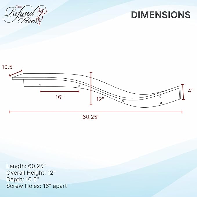 THE REFINED FELINE 60 Inch Lotus Branch Cat Shelf in Brown Mahogany with Replaceable Carpet, Playing, Climbing, & Lounging Cat Shelves And Perches For Wall, Cat Hammock Bed Furniture for Large Cats