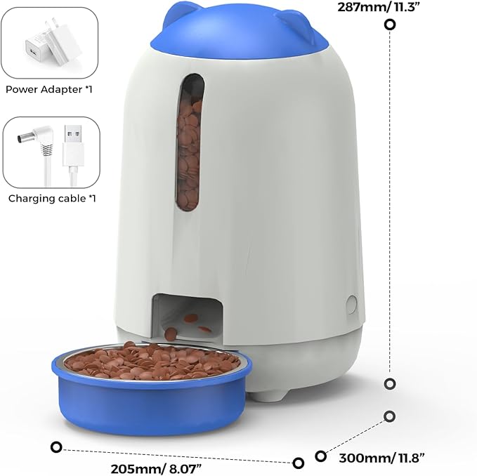 PAPIFEED Automatic Cat Feeder, 2.4G WiFi Auto Cat Food Dispenser with App Control, 3L Auto Pet Feeder with Dual Power Supply, Detachable for Easy Clean for Cats and Small Dogs, Blue