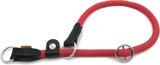 Braided Round Martingale Dog Collar, Training Collar with Slidable Stop Ring and Adjustable Stopper - Ideal for Large Dogs (L(1/2") - 20" Long, Red)