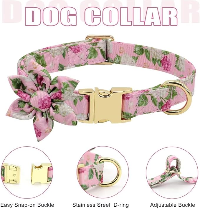 Beirui Cute Girl Dog Collars, Harnesses & Leashes Set - Adjustable Dog Collar and Leash Set with Flower - Soft Mesh Dog Vest Harness for Puppies Small Medium Dogs (Pink,XS)