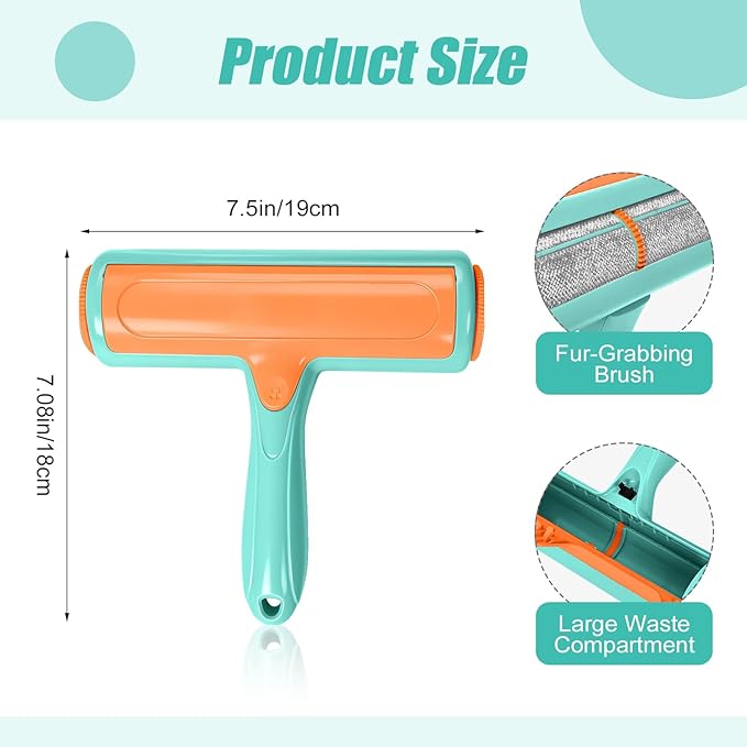 Pet Hair Removal Tool, Self Cleaning Pet Hair Remover, Reusable Lint Roller with Large Capacity Dust Bin, Ergonomic Grip for Furniture, Car Seats, Sofa, Carpet, Bed (Turquoise)