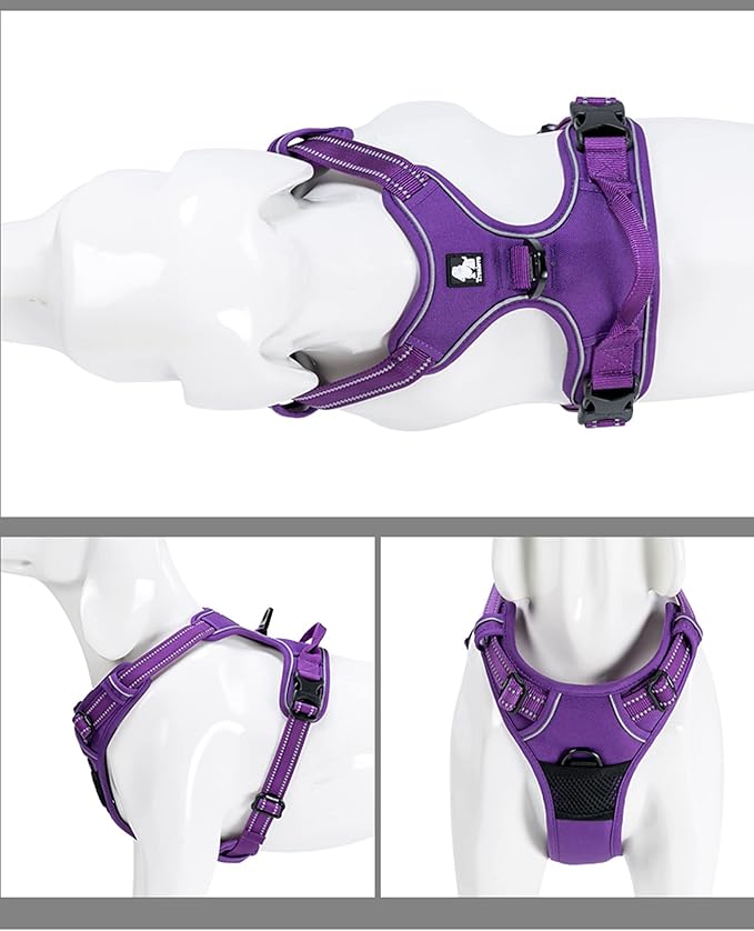 TRUE LOVE Adjustable No-Pull Dog Harness Reflective Pup Vest Harnesses Comfortable Control Brilliant Colors TLH5651(Purple,XL)