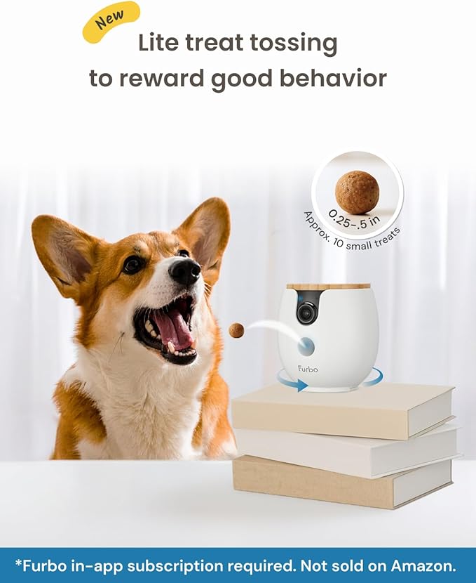 Furbo Mini 360° New 2K QHD Pet Camera - Unlock Smart Camera & Smart Features w/Paid Plan: Dog & Cat Safety Alerts, Rotating Treat Dispenser w/Speaker (Subscription Required, Low Risk 3mo Minimum)
