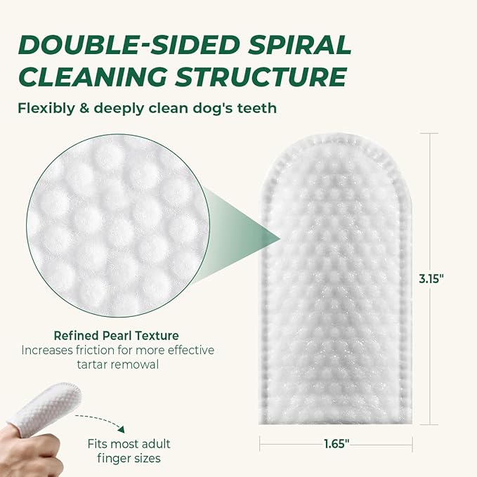 Pet Dental Finger Wipes for Dogs & Cats – Rinse-Free Oral Care, Helps Reduce Plaque & Tartar, Freshens Breath, Disposable Finger Wraps for Gentle Gum Cleaning, 50 Count